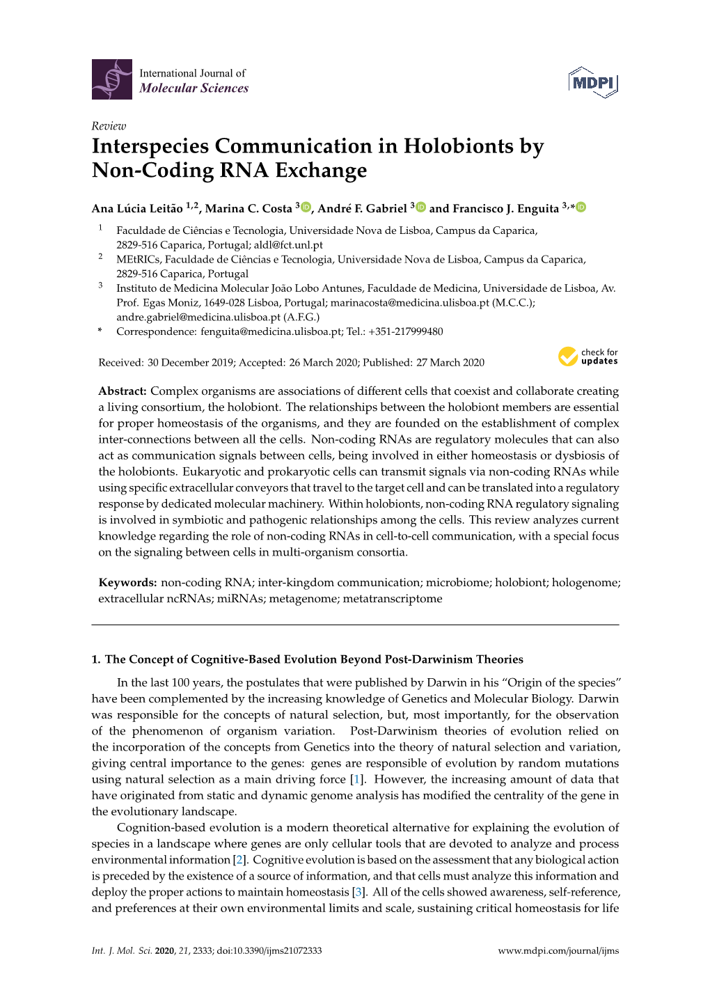 Interspecies Communication in Holobionts by Non-Coding RNA Exchange