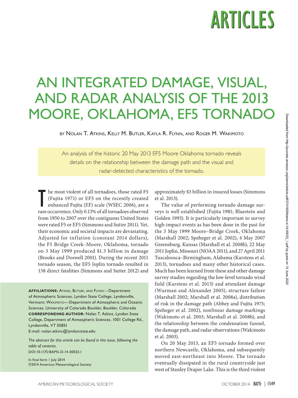 An Integrated Damage, Visual, and Radar Analysis of The