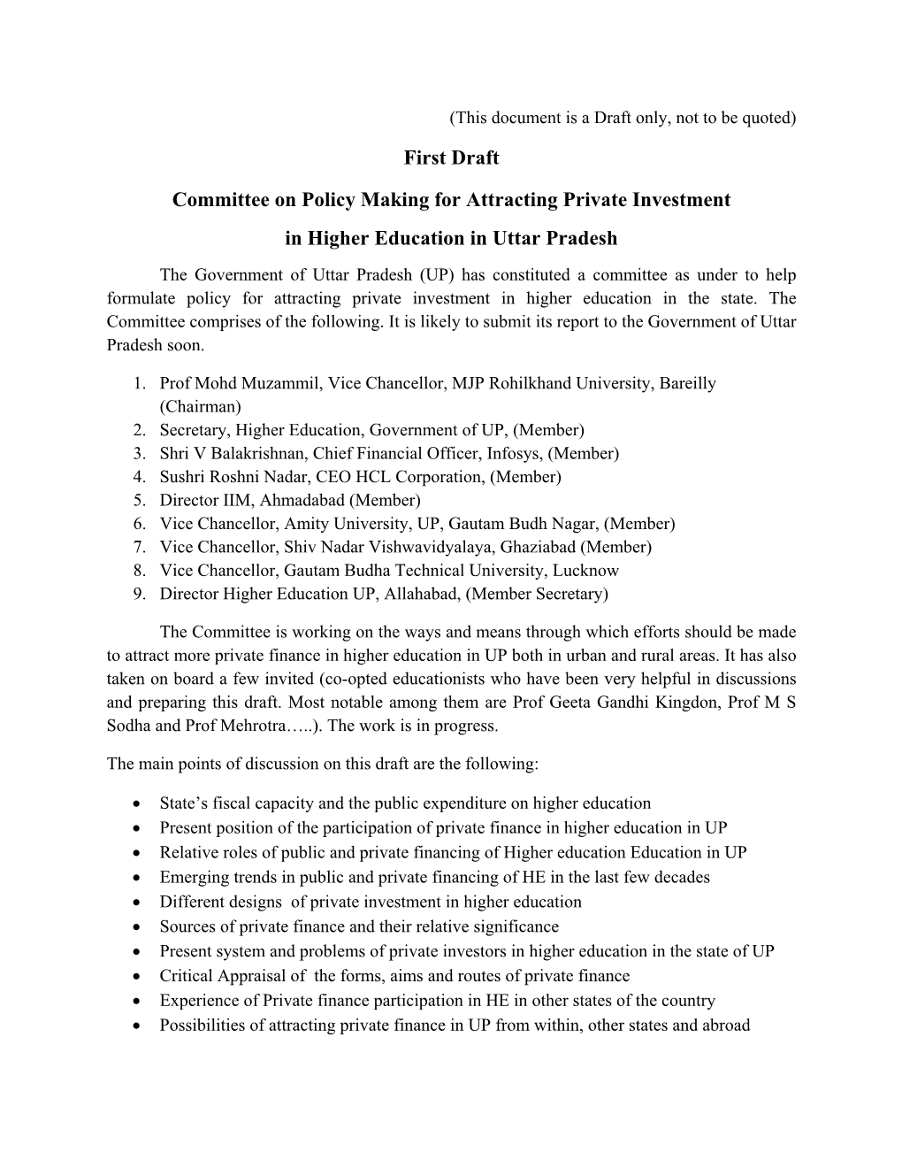 Committee on Policy Making for Attracting Private Investment In