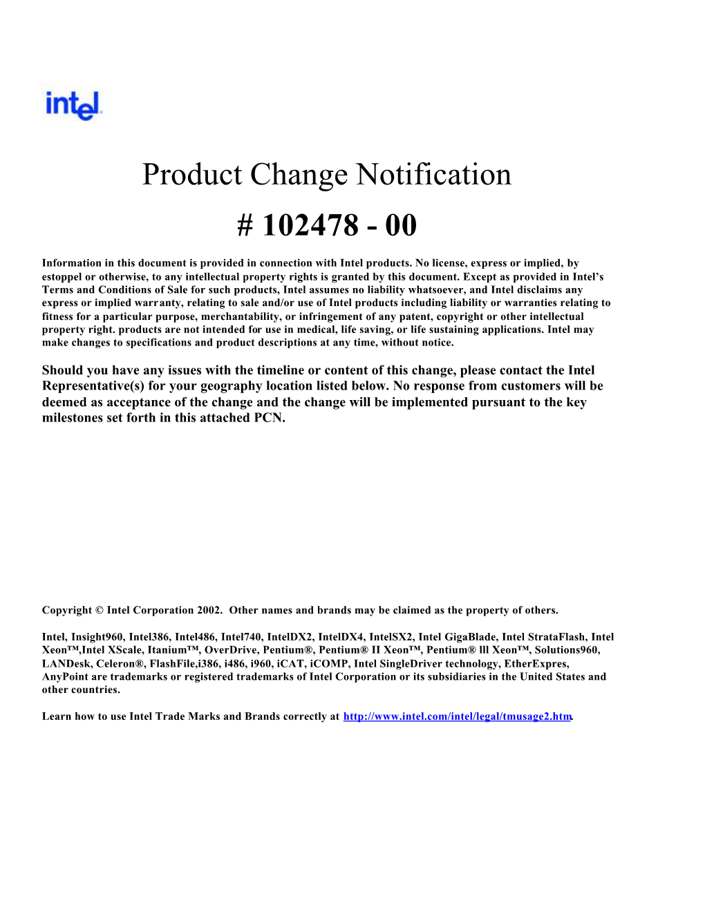 Product Change Notification # 102478