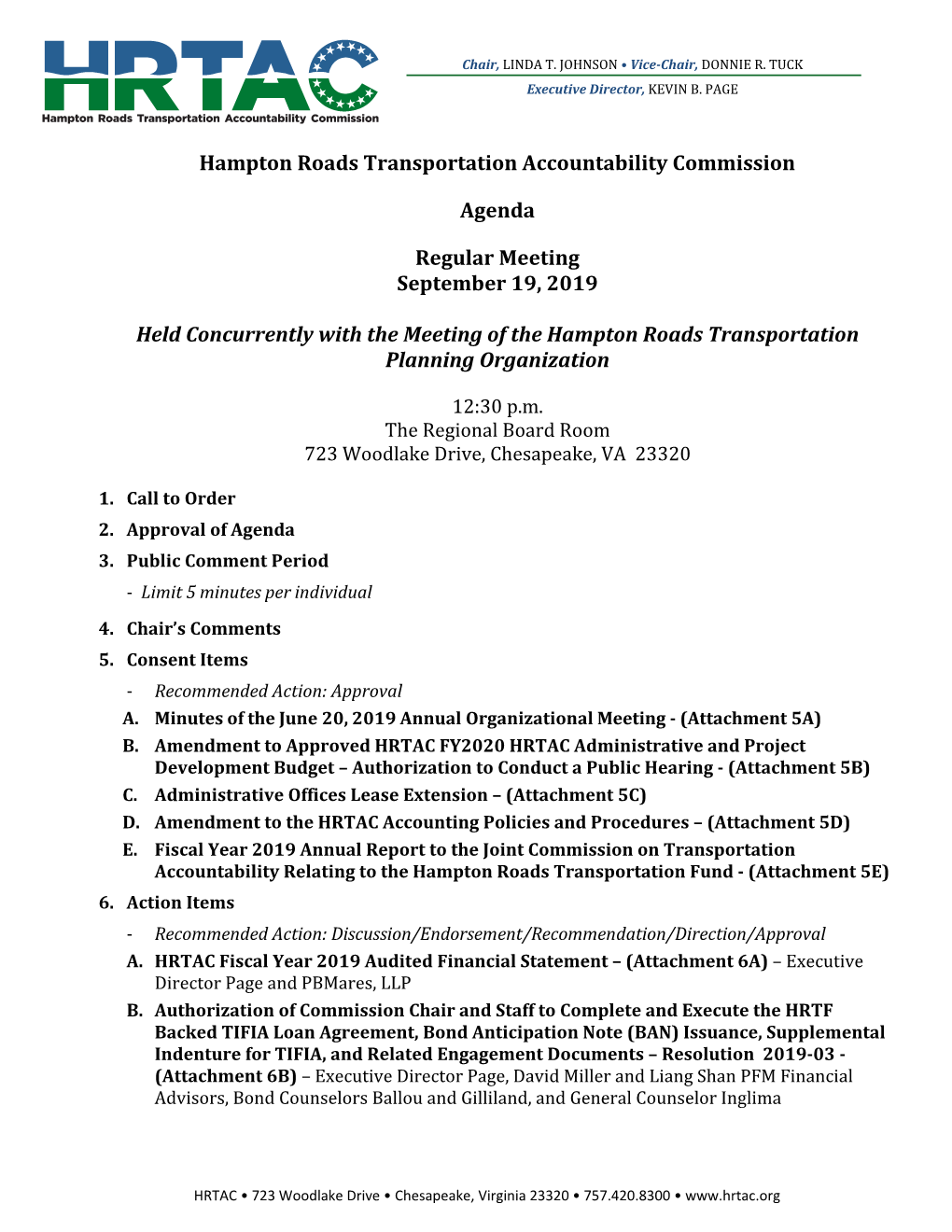 Hampton Roads Transportation Accountability Commission Agenda