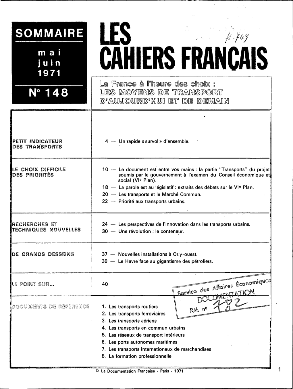Cahiers Français 1971 N° 148