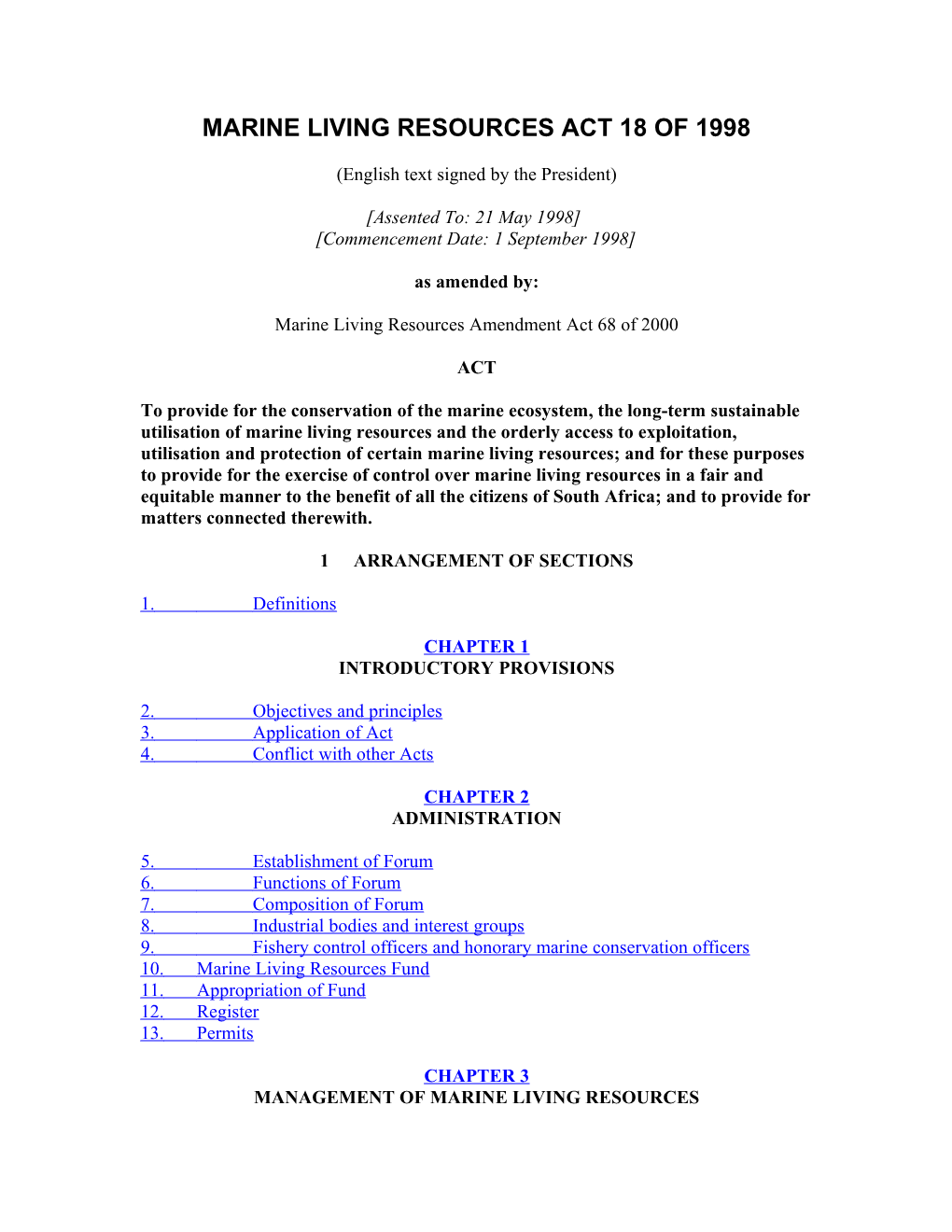 Marine Living Resources Act 18 of 1998