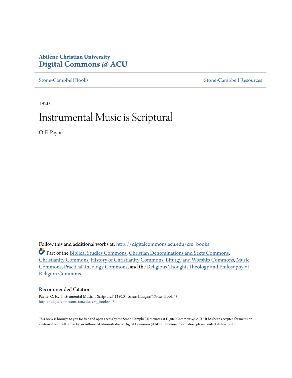 Instrumental Music Is Scriptural O