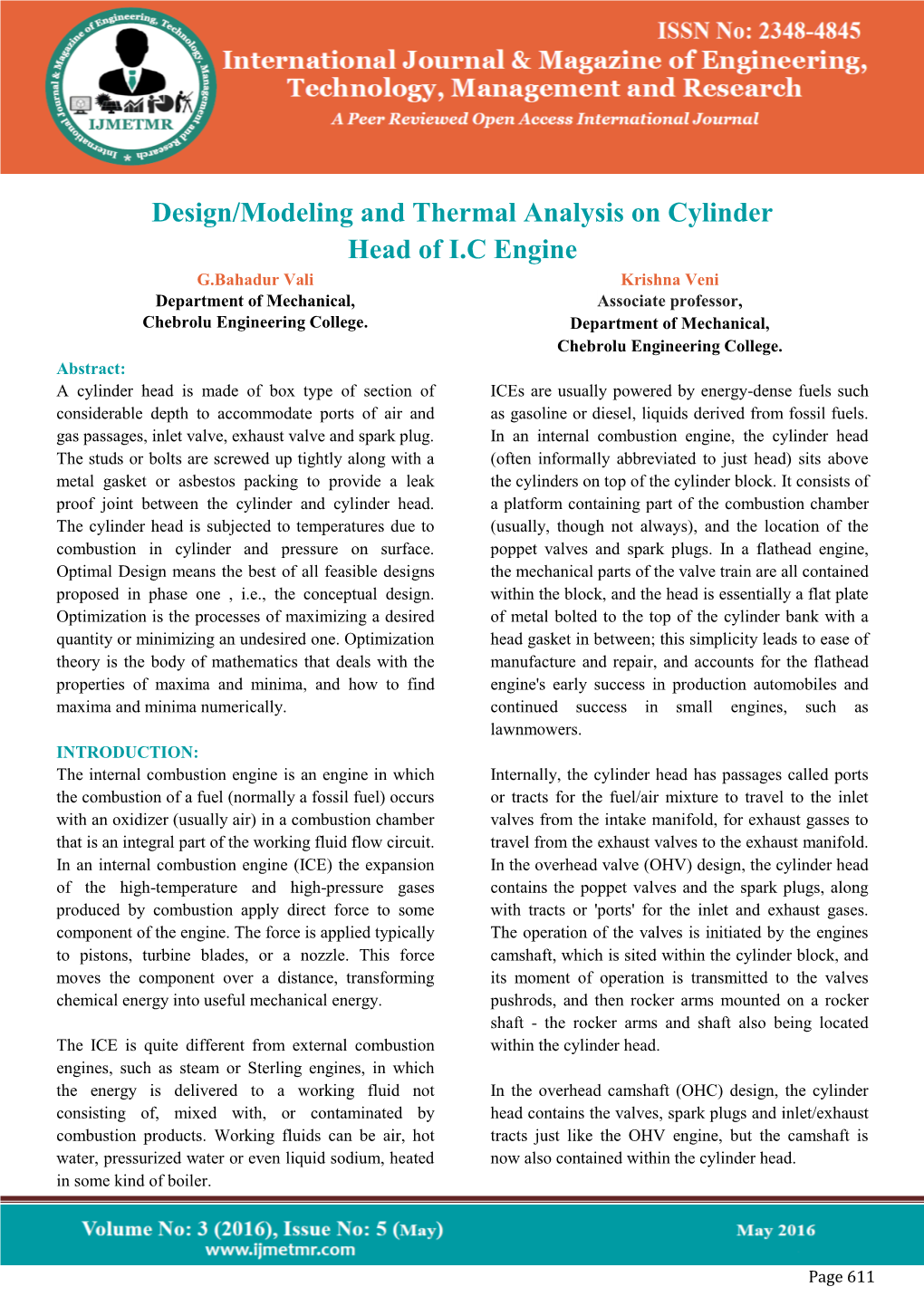 Design/Modeling and Thermal Analysis on Cylinder Head of I.C