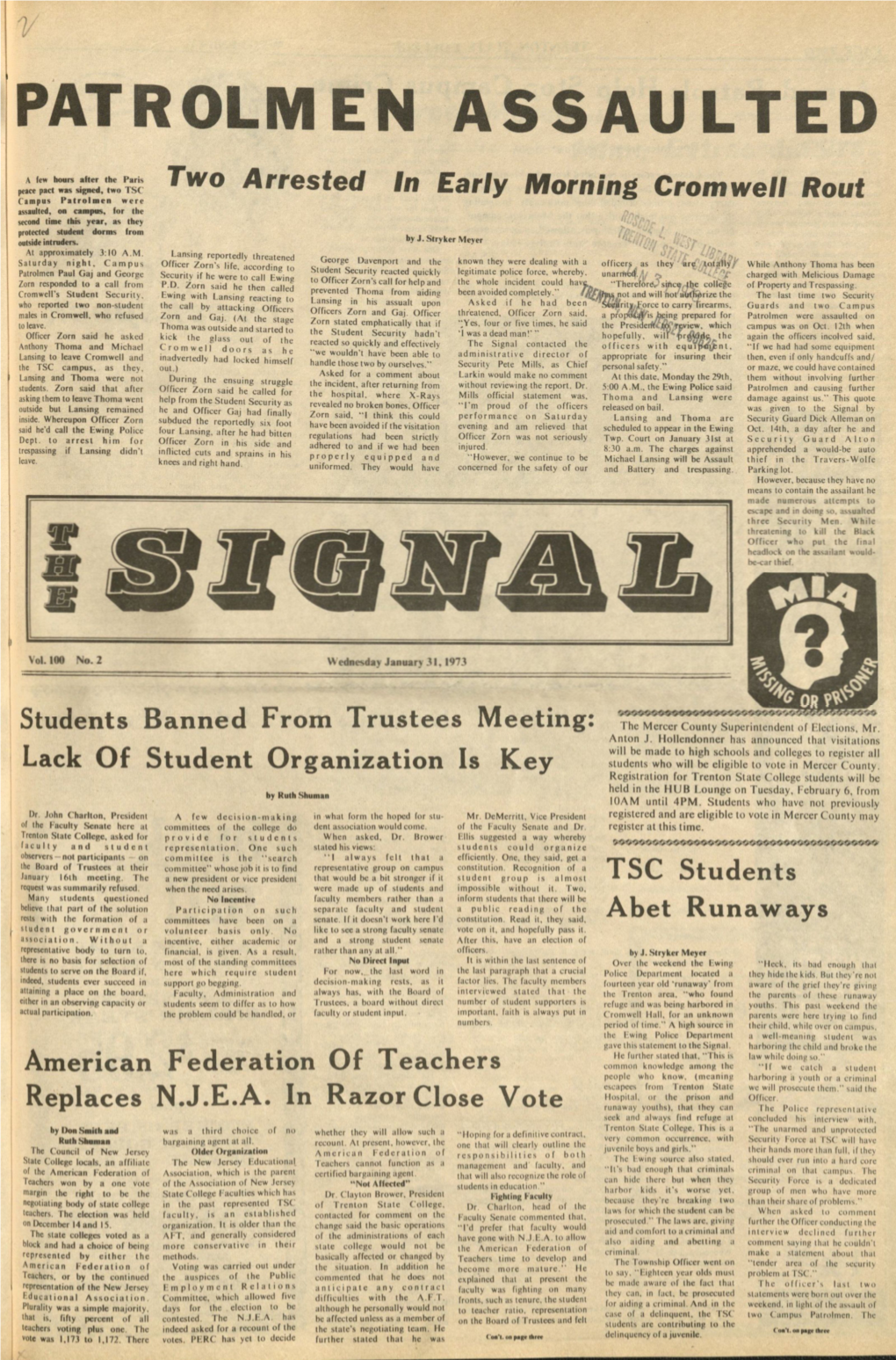 The Signal, Vol. 100, No. 2 (January 31, 1973)