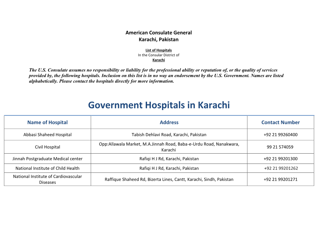 Government Hospitals in Karachi