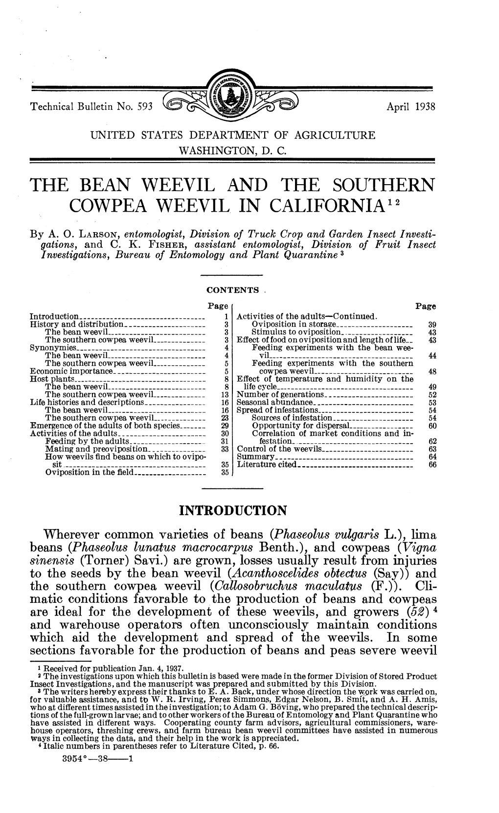 The Bean Weevil and the Southern Cowpea Weevil in Californias^