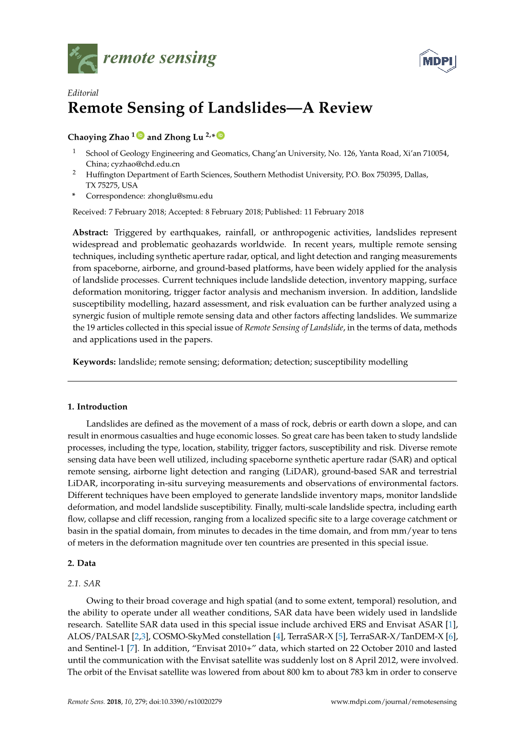 Remote Sensing of Landslides—A Review