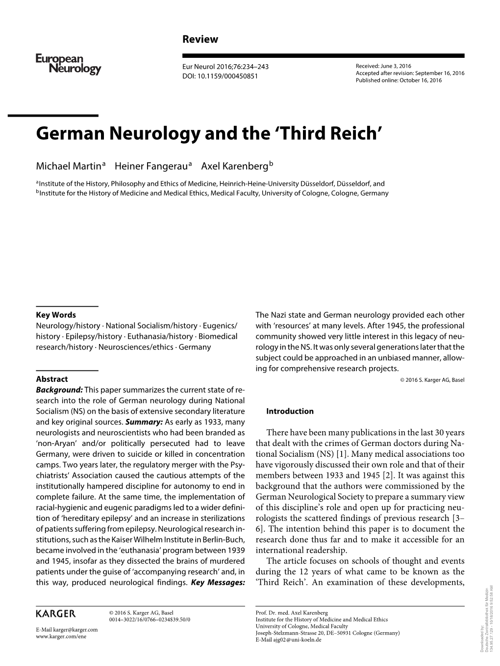 German Neurology and the 'Third Reich'