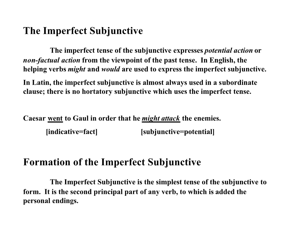 The Imperfect Subjunctive Formation of the Imperfect Subjunctive