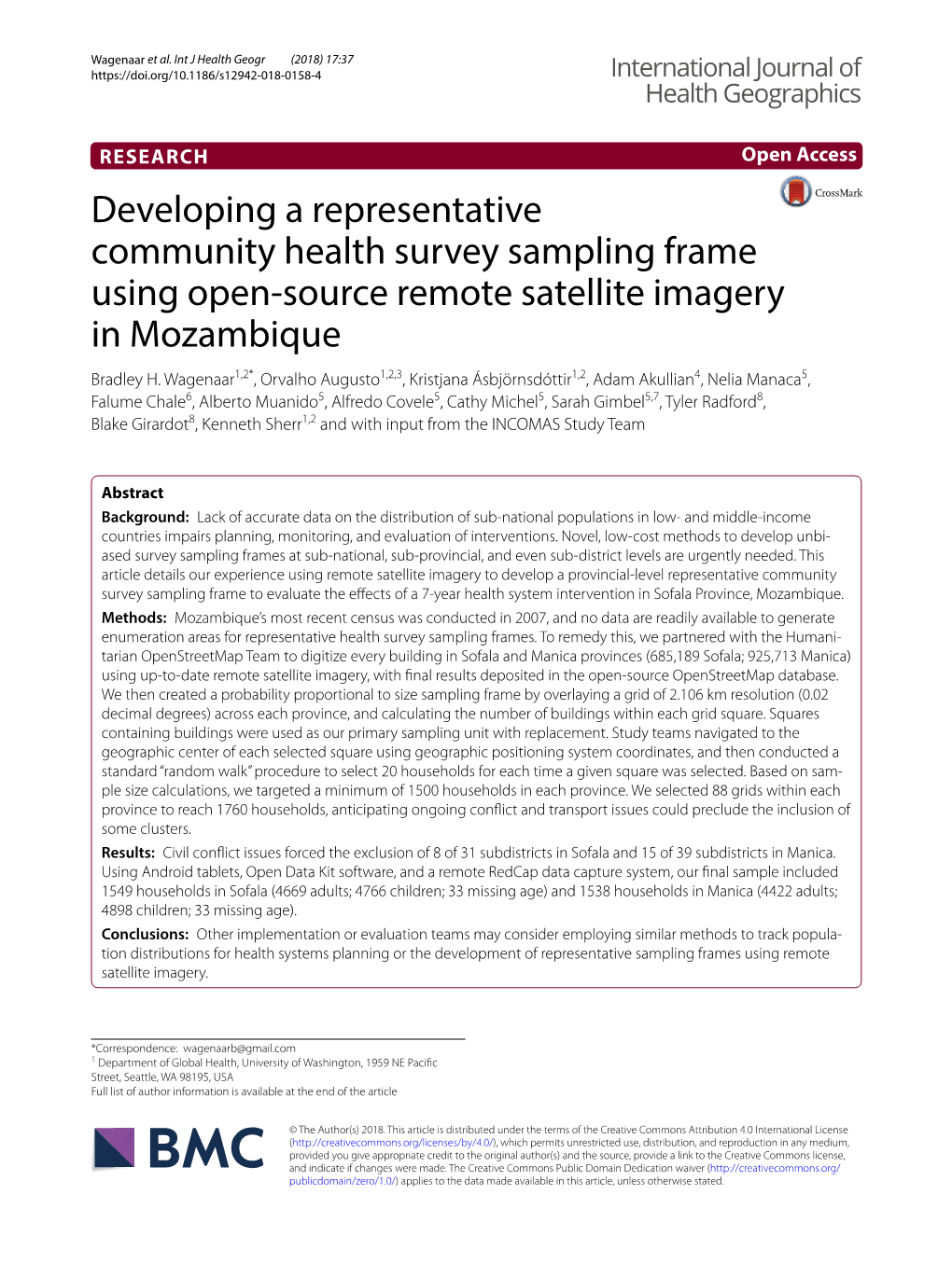 Developing a Representative Community Health Survey Sampling Frame Using Open‑Source Remote Satellite Imagery in Mozambique Bradley H