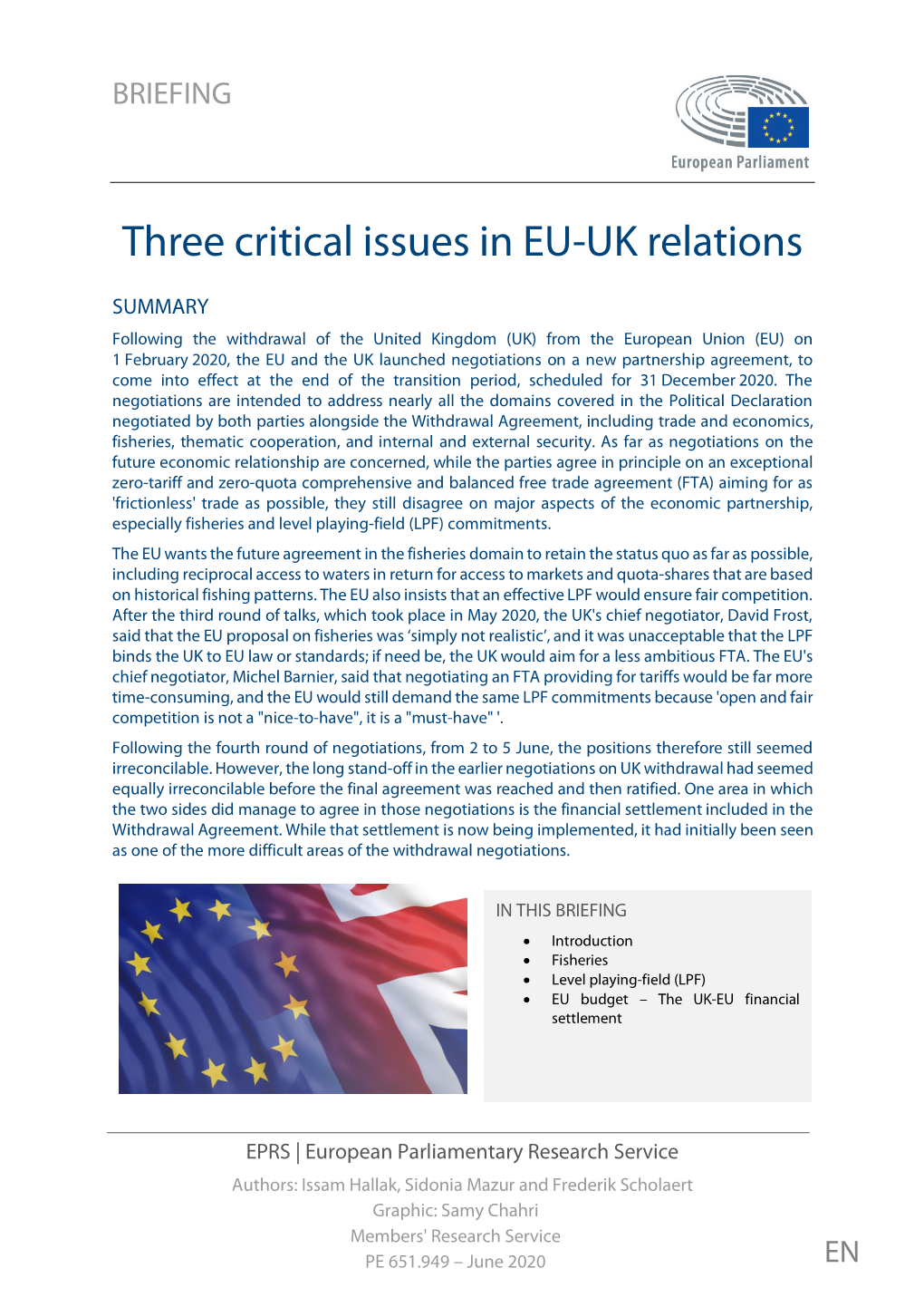 Three Critical Issues in EU-UK Relations