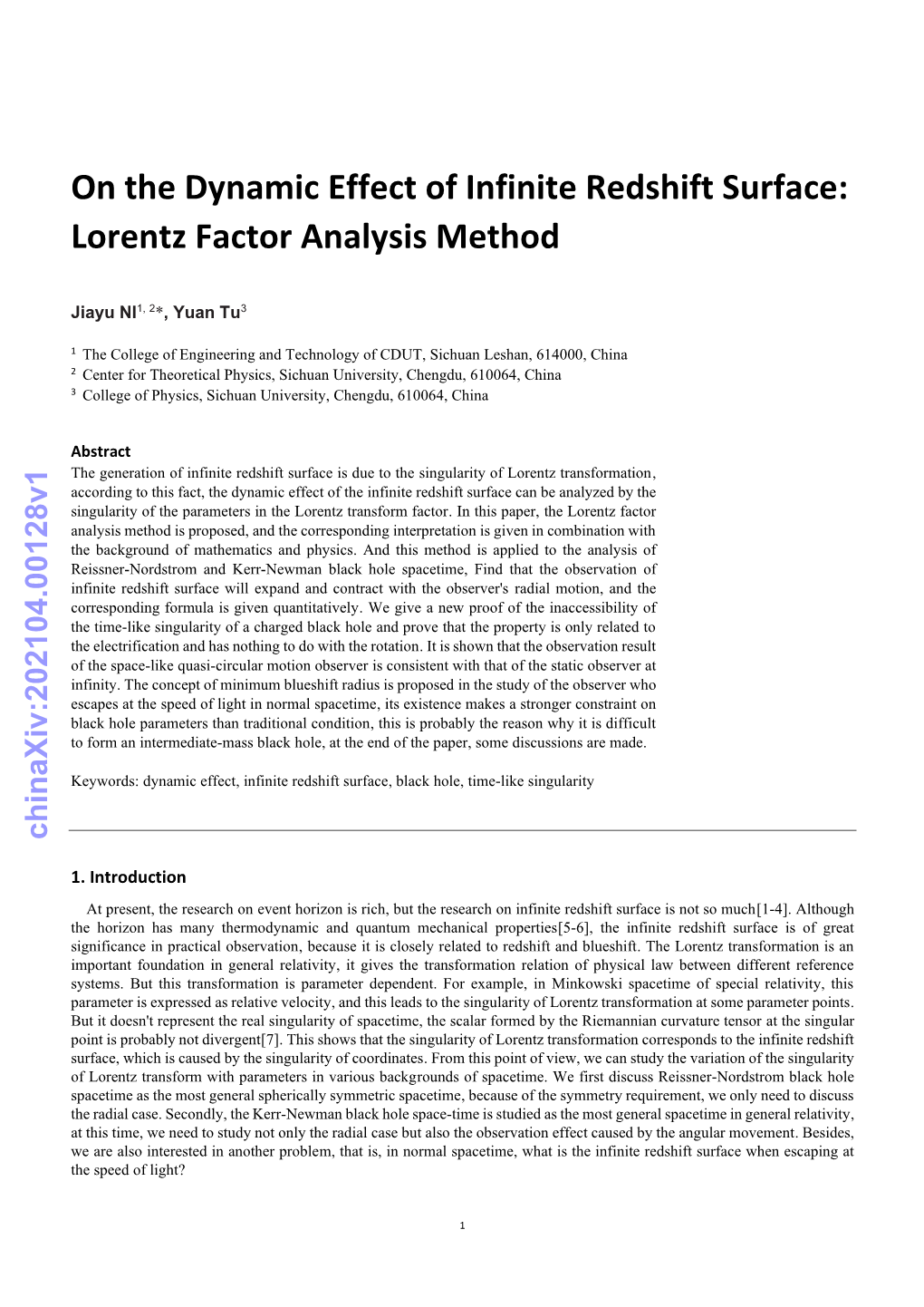 On the Dynamic Effect of Infinite Redshift Surface: Lorentz Factor Analysis Method