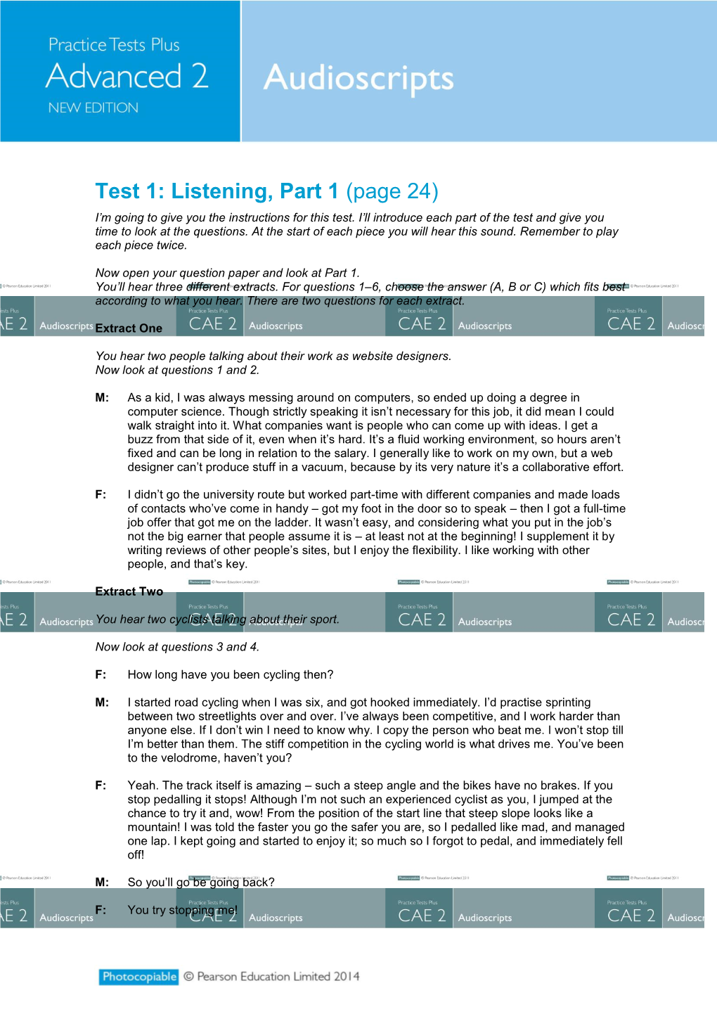 Test 1: Listening, Part 1 (Page 24) I’M Going to Give You the Instructions for This Test