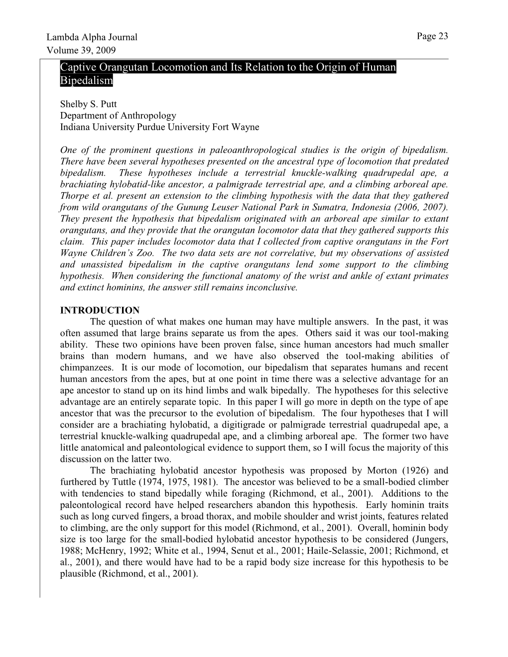 Captive Orangutan Locomotion and Its Relation to the Origin of Human Bipedalism