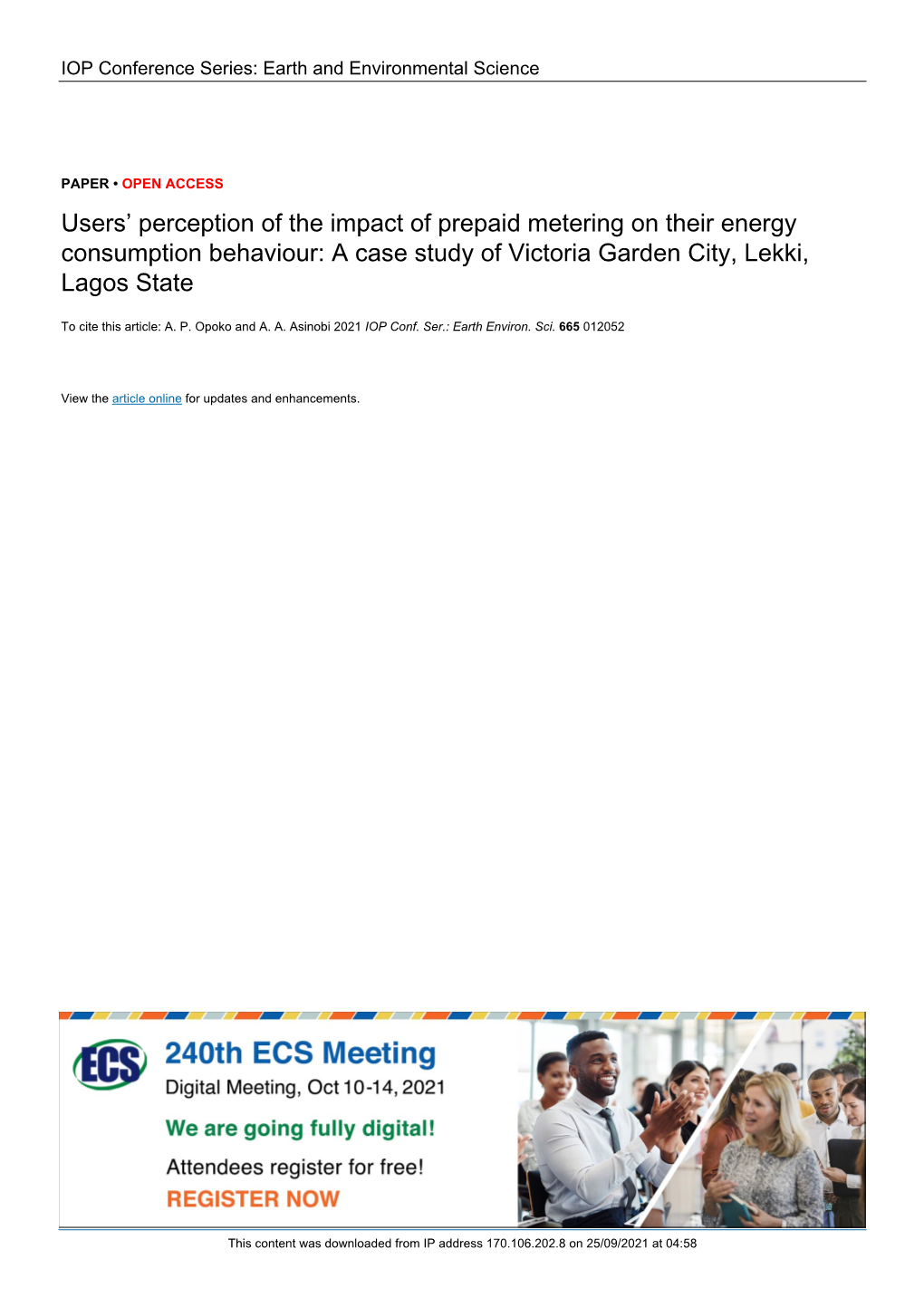 PDF, Users' Perception of the Impact of Prepaid Metering on Their Energy