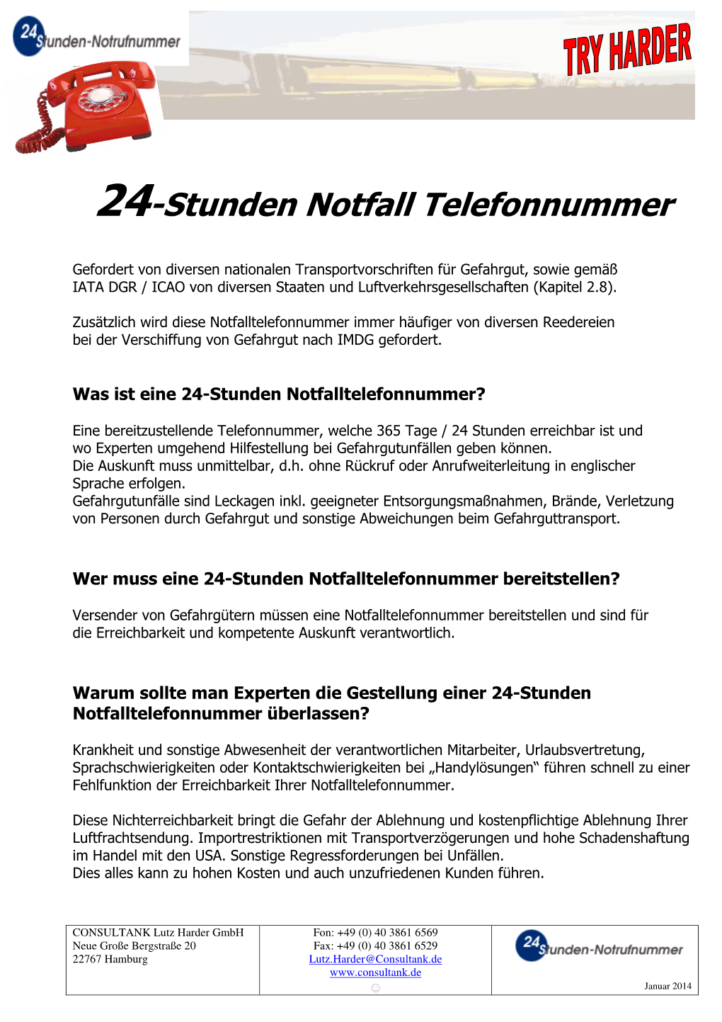 24-Stunden Notfall Telefonnummer