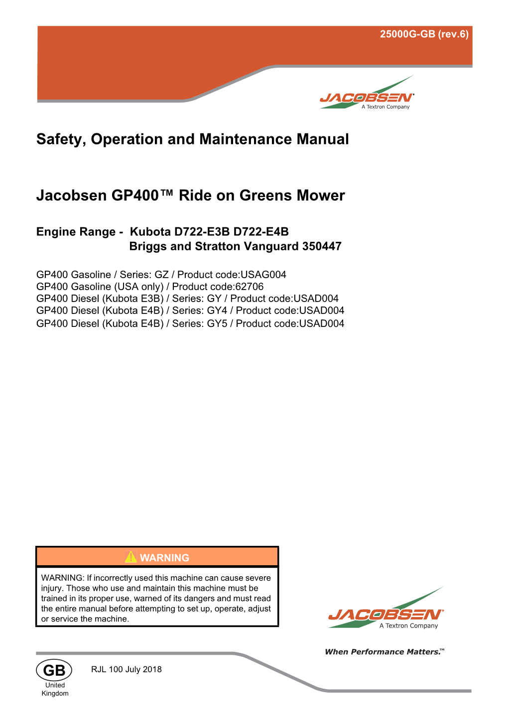 GB Safety, Operation and Maintenance Manual Jacobsen