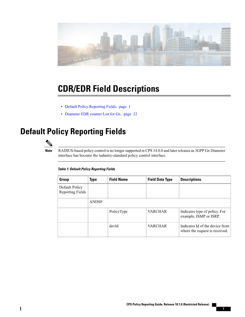 CDR/EDR Field Descriptions