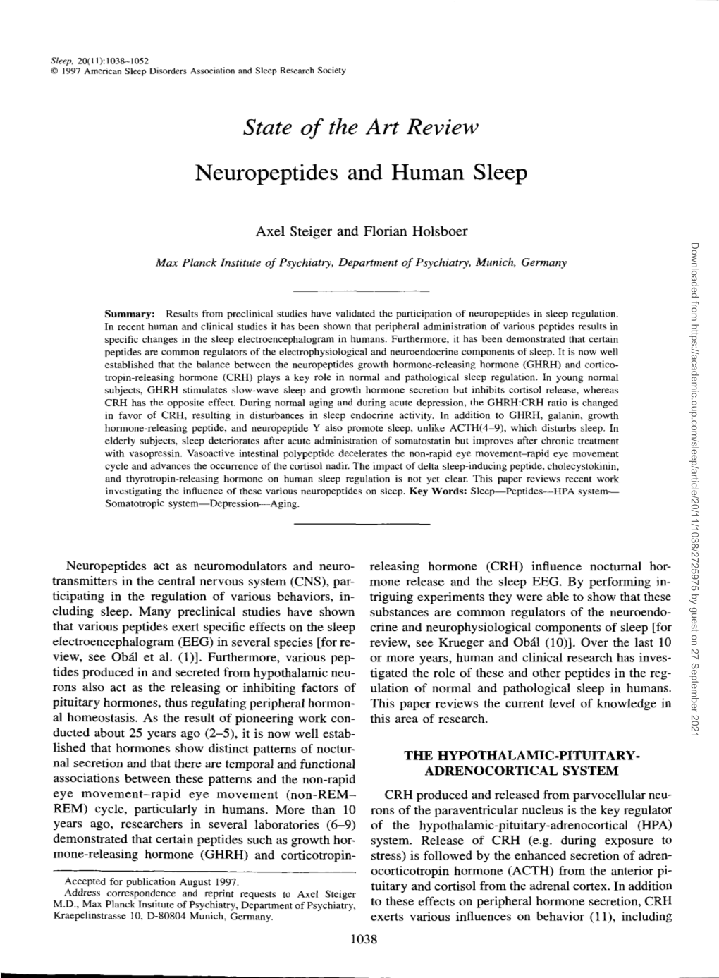 State of the Art Review Neuropeptides and Human Sleep