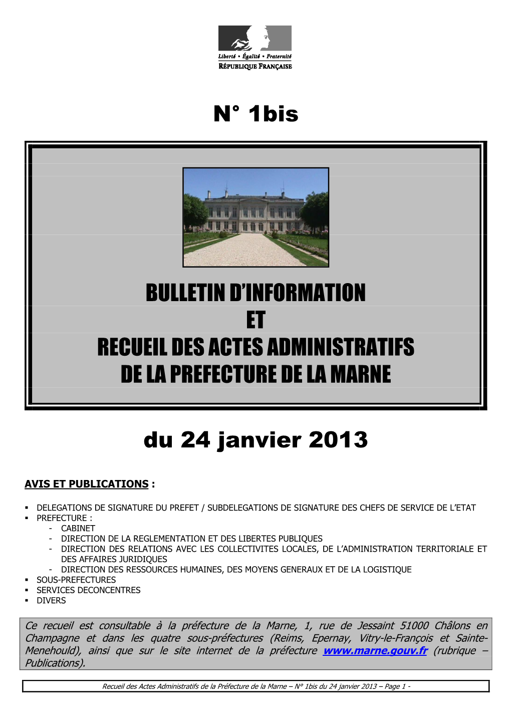 Recueil 1Bis-2013 Du 24 Janvier