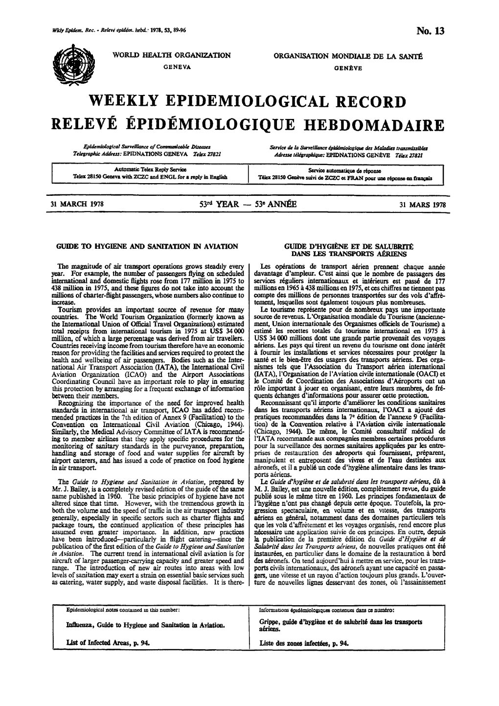 Weekly Epidemiological Record Relevé Épidémiologique Hebdomadaire