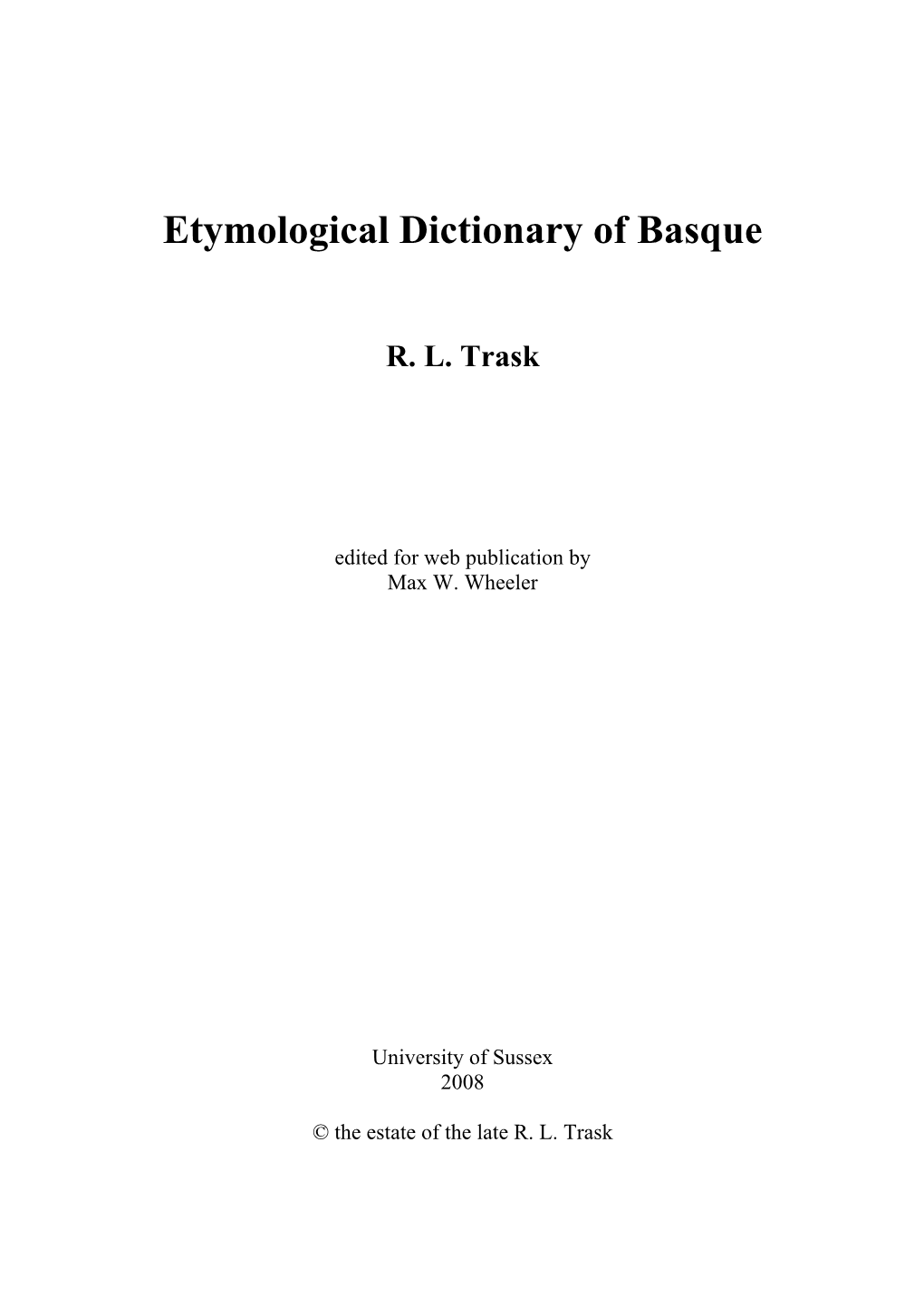 Etymological Dictionary of Basque