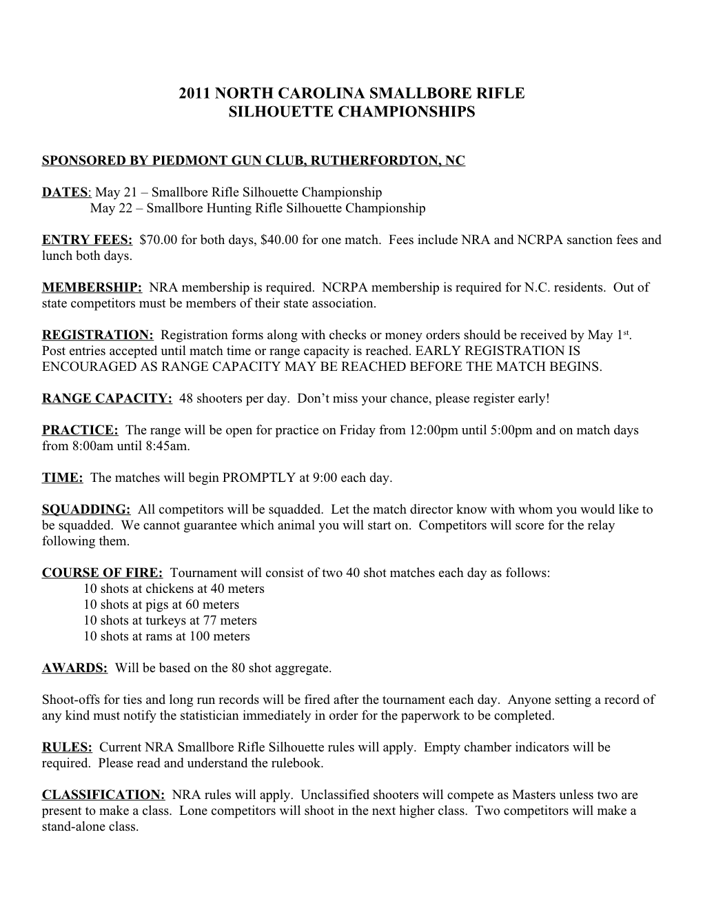 2011 North Carolina Smallbore Rifle