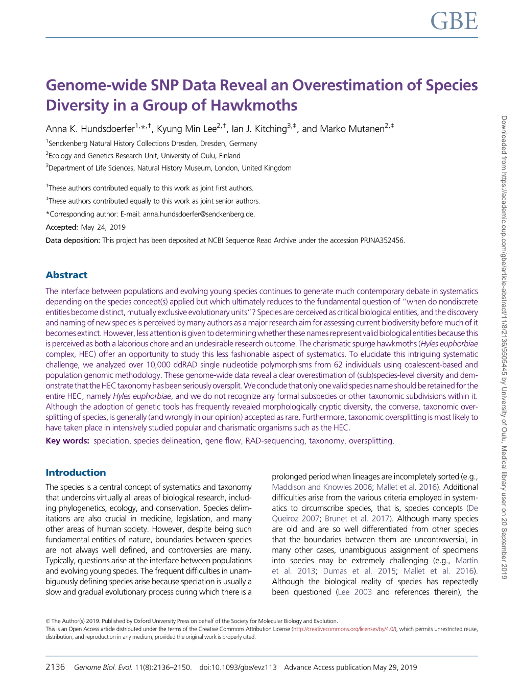 Genome-Wide SNP Data Reveal an Overestimation of Species