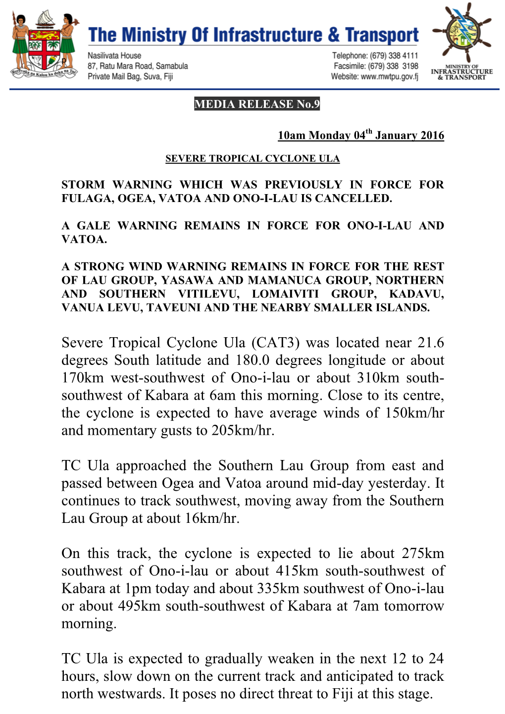 Severe Tropical Cyclone Ula