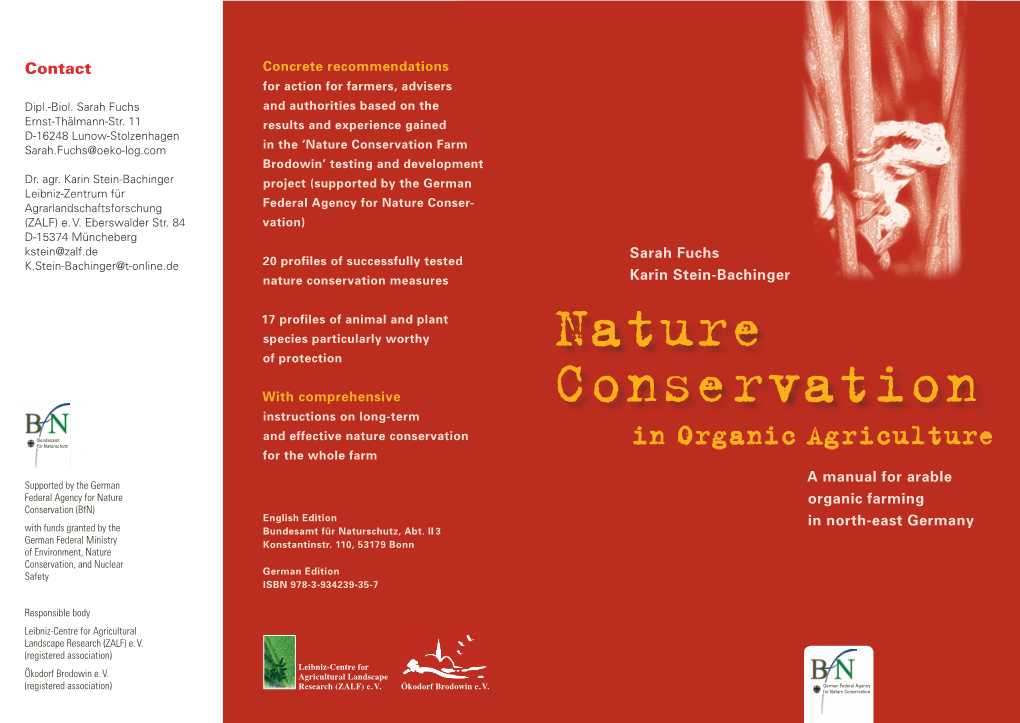 Nature Conservation in Organic Agriculture – Frank Gottwald a Manual for Arable Organic Farming in North- East Germany