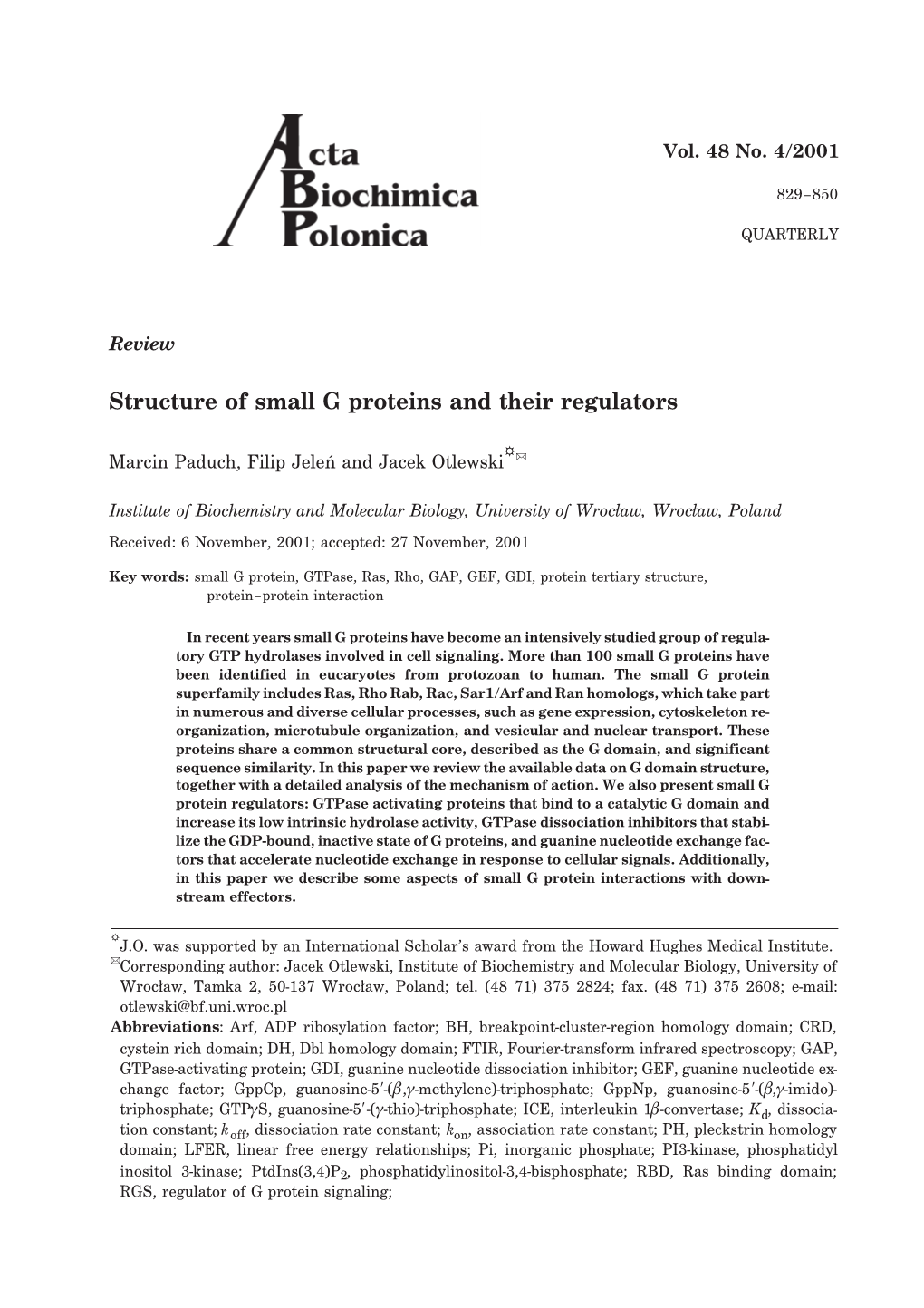 Structure of Small G Proteins and Their Regulators