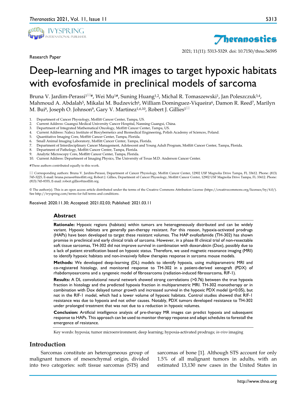 Theranostics Deep-Learning and MR Images to Target Hypoxic Habitats