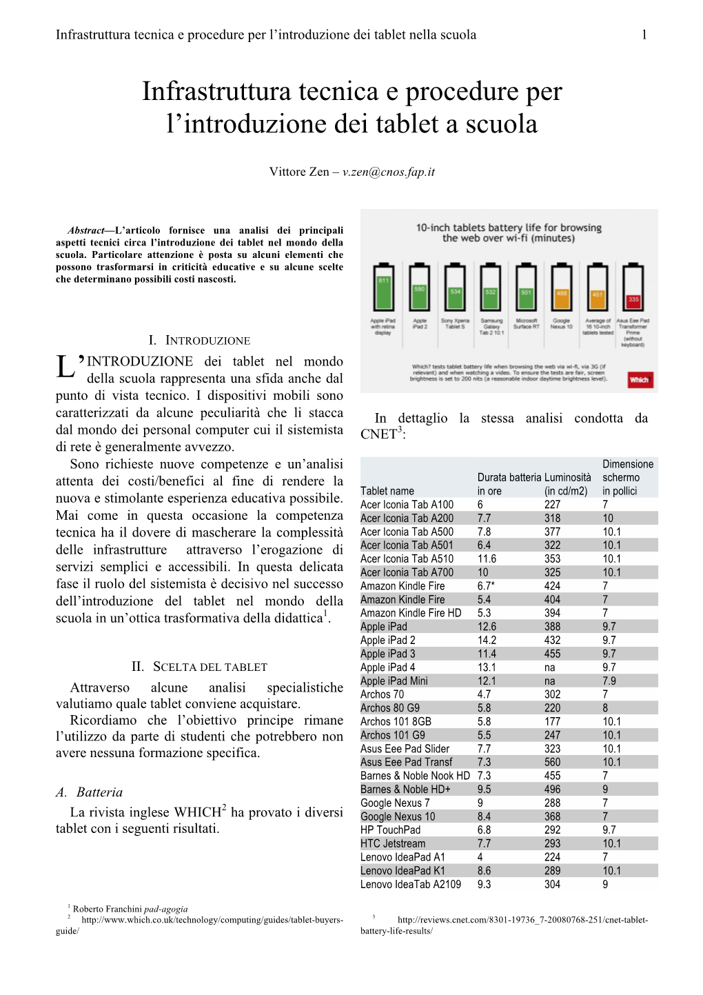 Infrastruttura Tecnica E Procedure Per L'introduzione Dei Tablet a Scuola