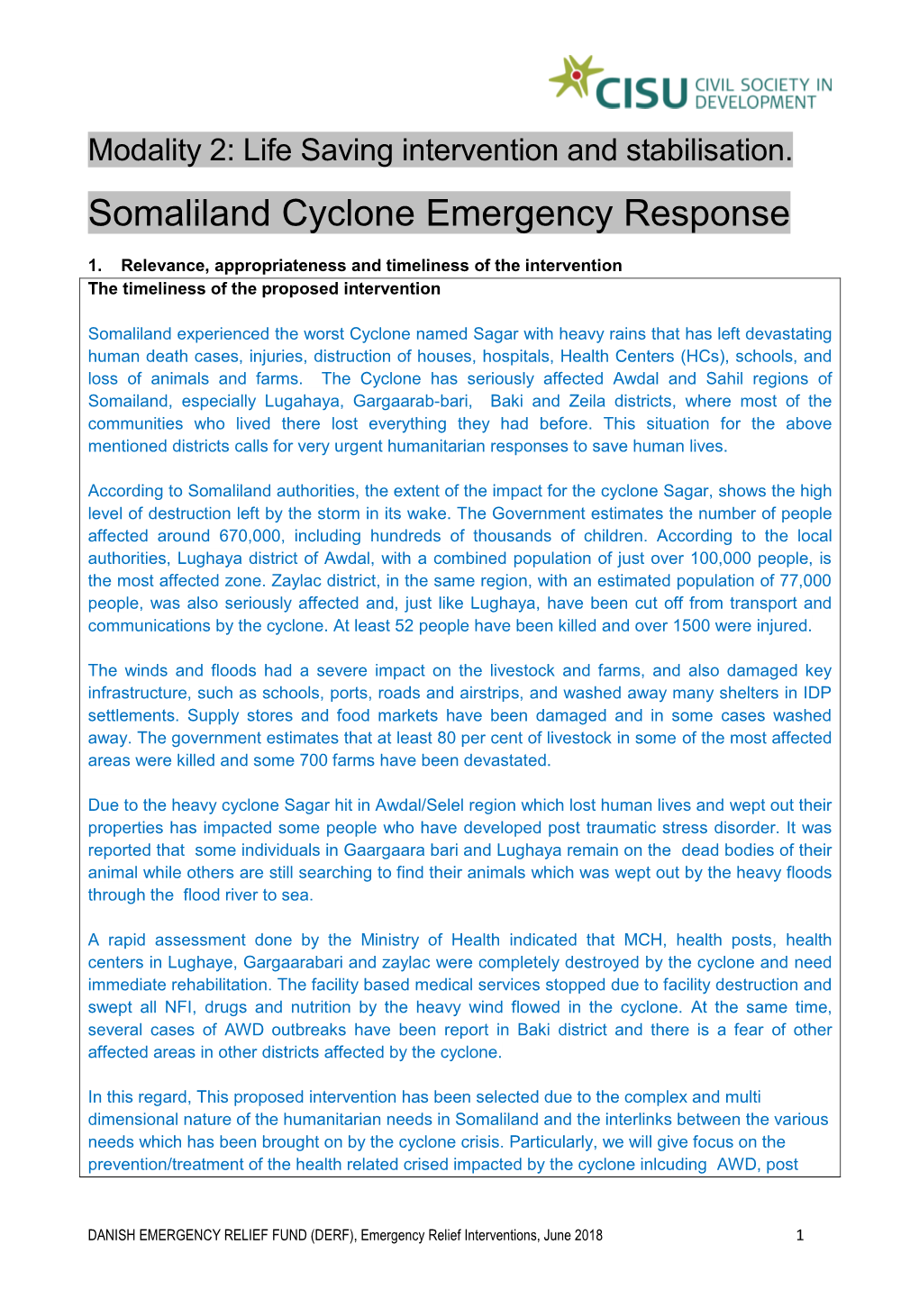 Somaliland Cyclone Emergency Response