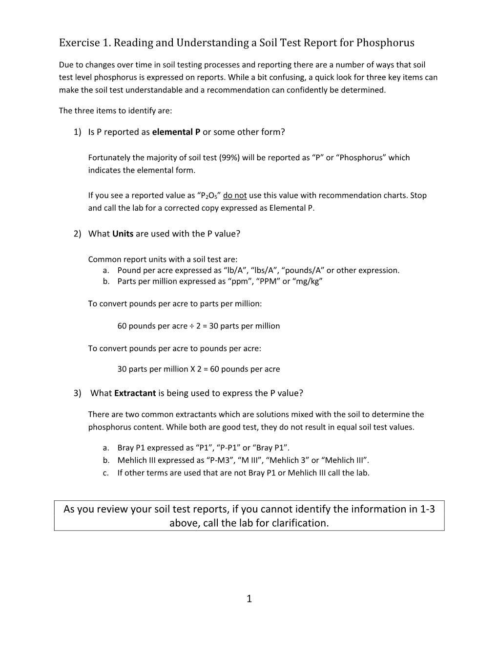 Exercise 1: Reading a Soil Test Result for Phosphorous