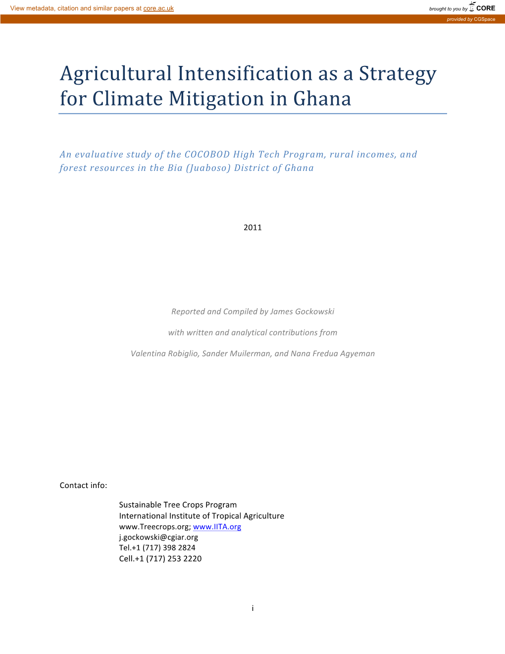 Gockowski 2011 Agricultural Intensification As a Strategy For