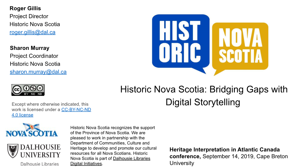 Historic Nova Scotia: Bridging Gaps with Digital Storytelling