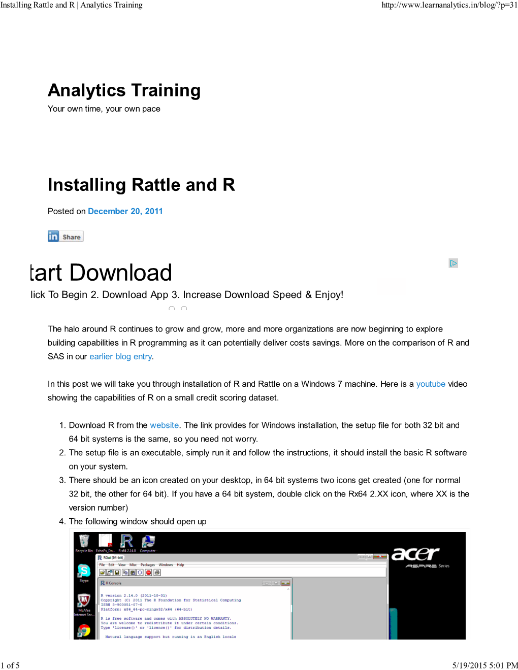 Installing Rattle and R | Analytics Training