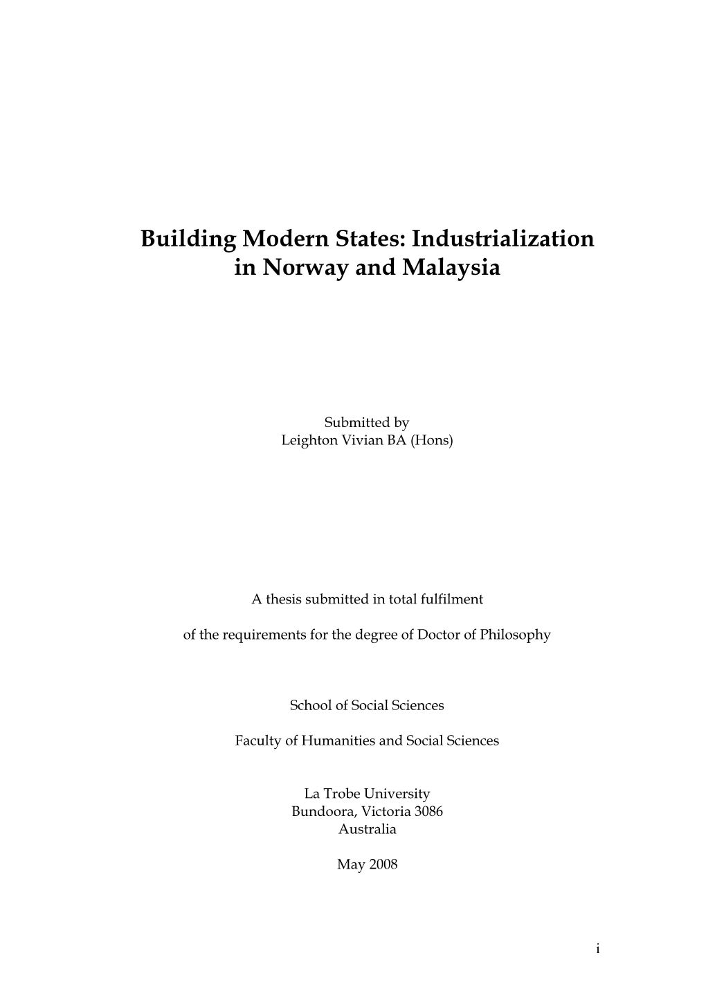 Building Modern States: Industrialization in Norway and Malaysia