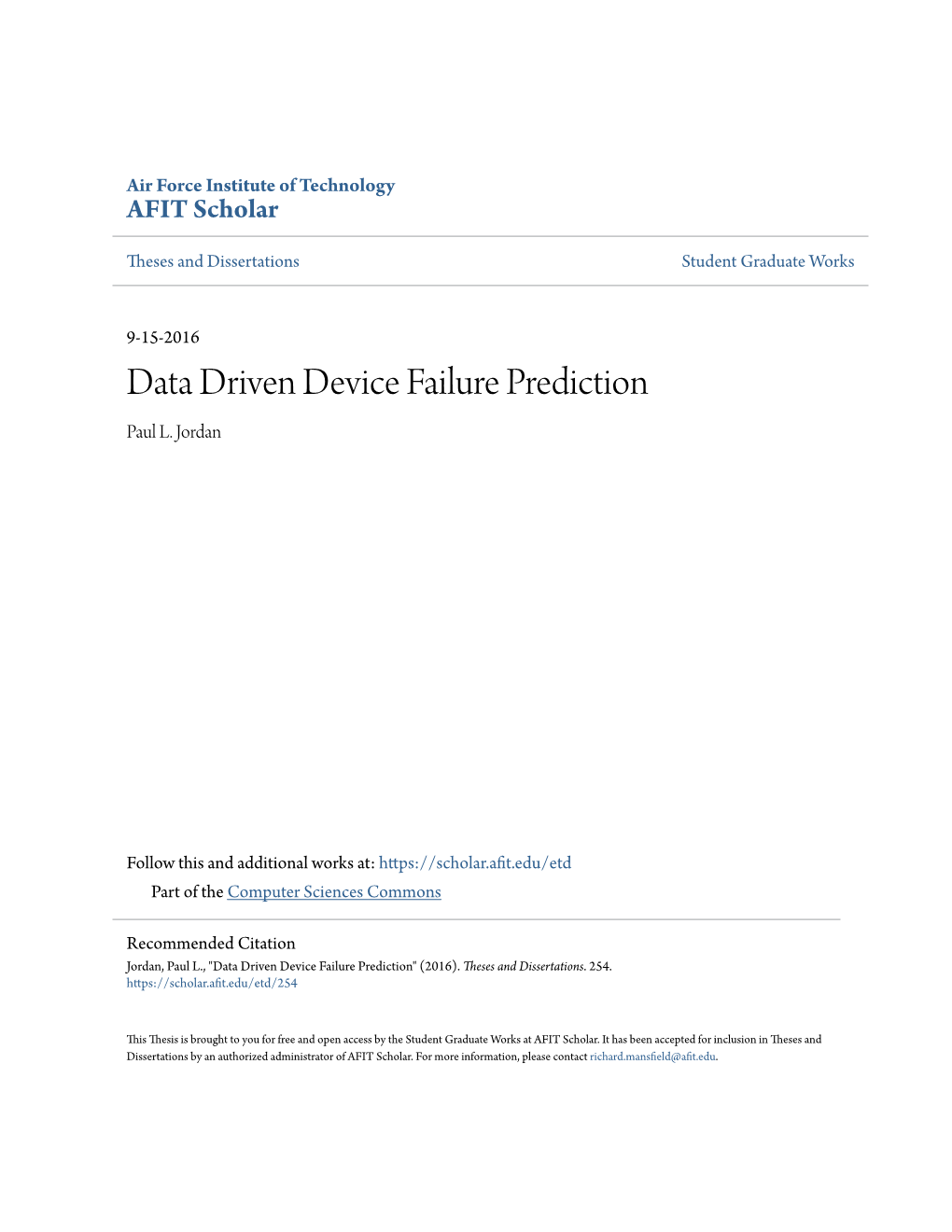 Data Driven Device Failure Prediction Paul L
