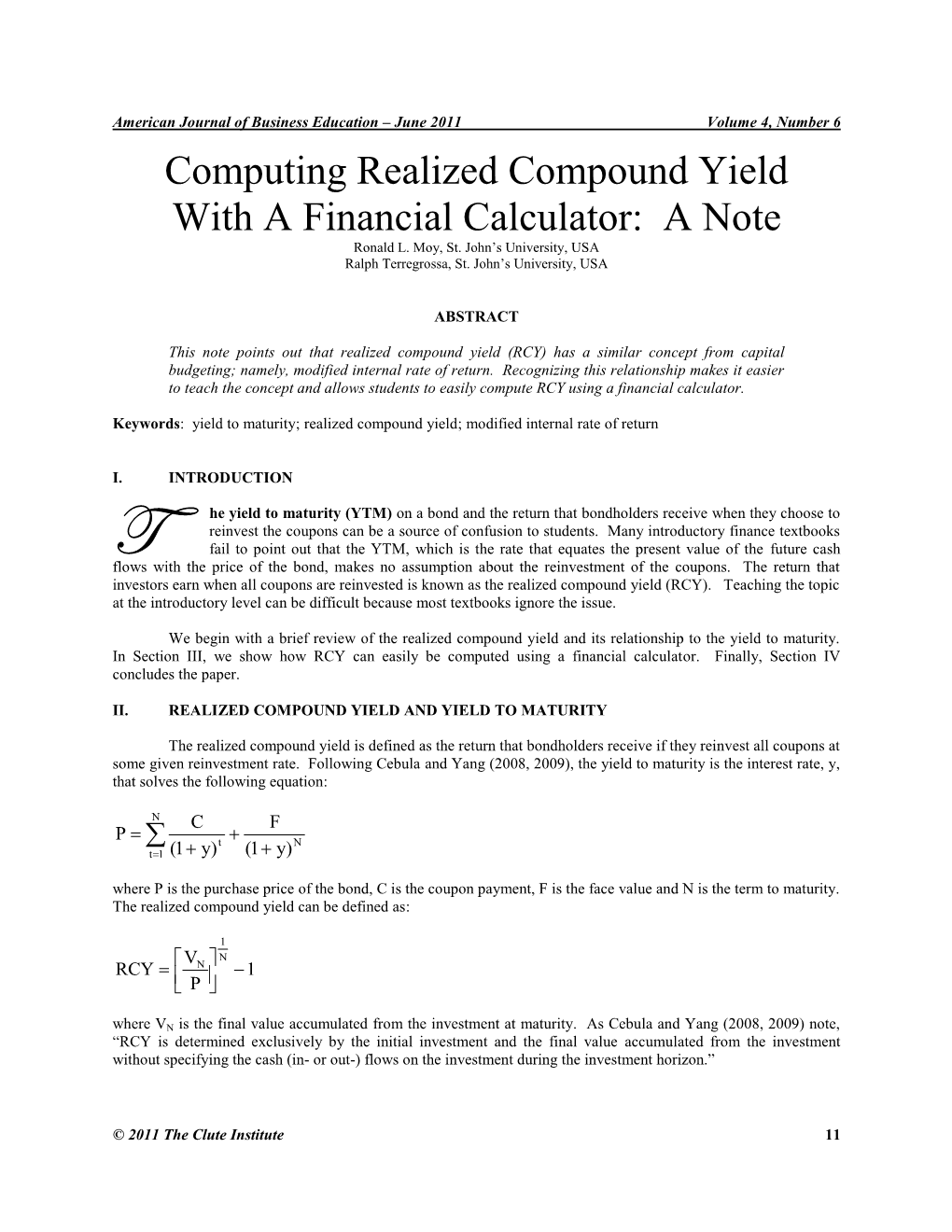 Computing Realized Compound Yield with a Financial Calculator: a Note