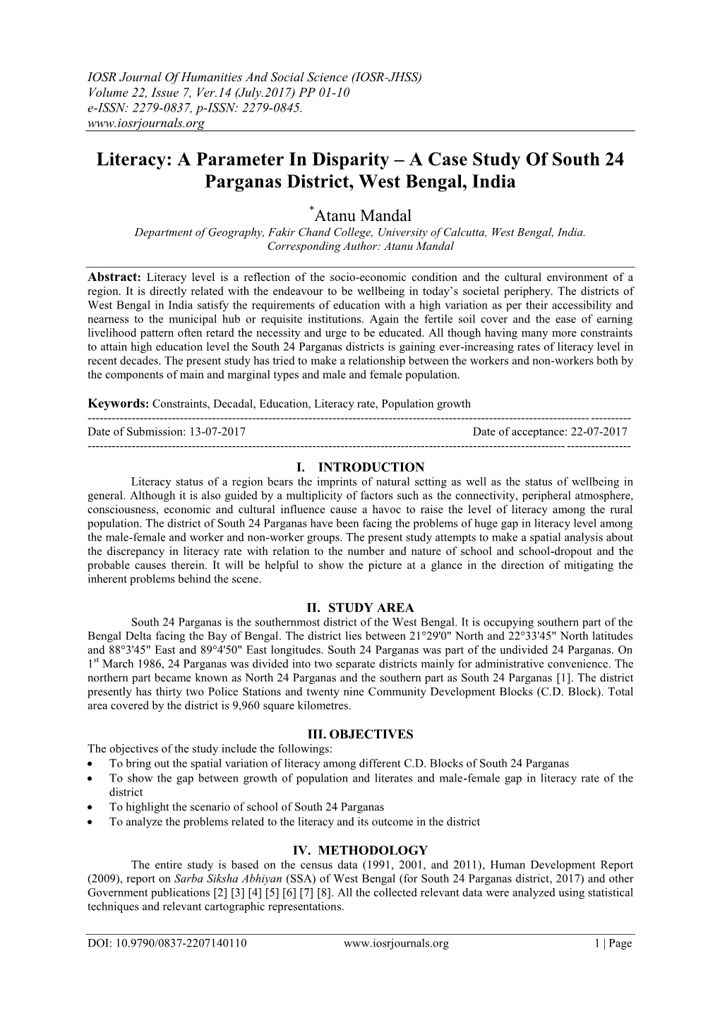 A Case Study of South 24 Parganas District, West Bengal, India