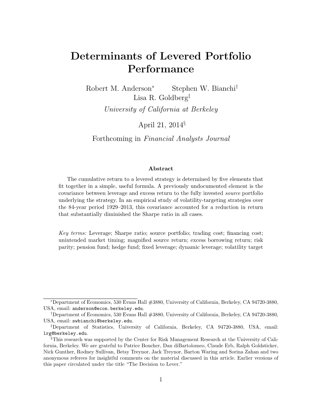 Determinants of Levered Portfolio Performance