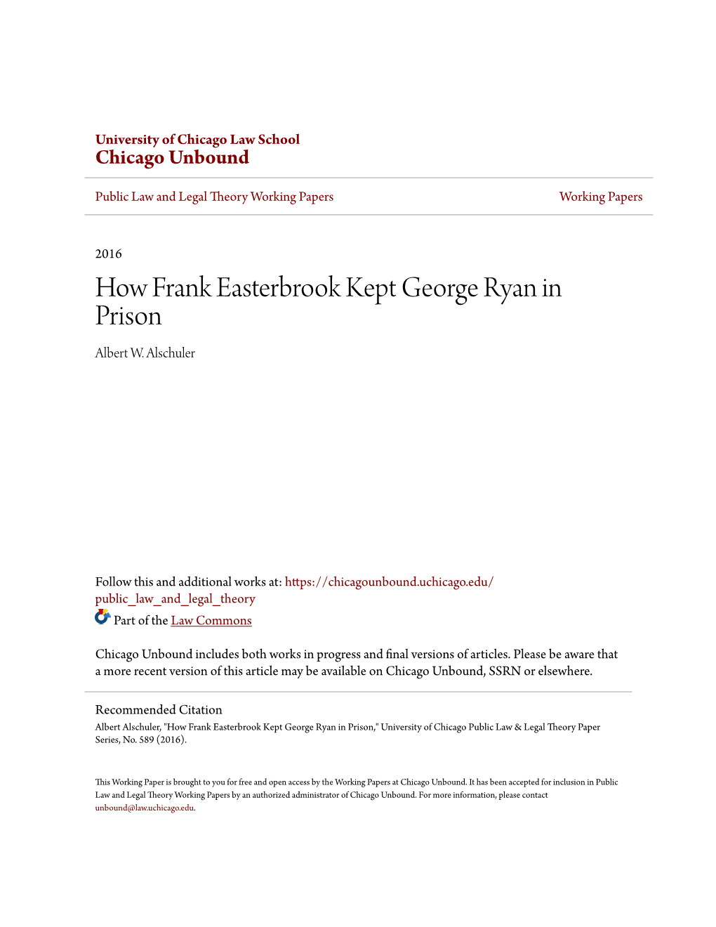 How Frank Easterbrook Kept George Ryan in Prison Albert W