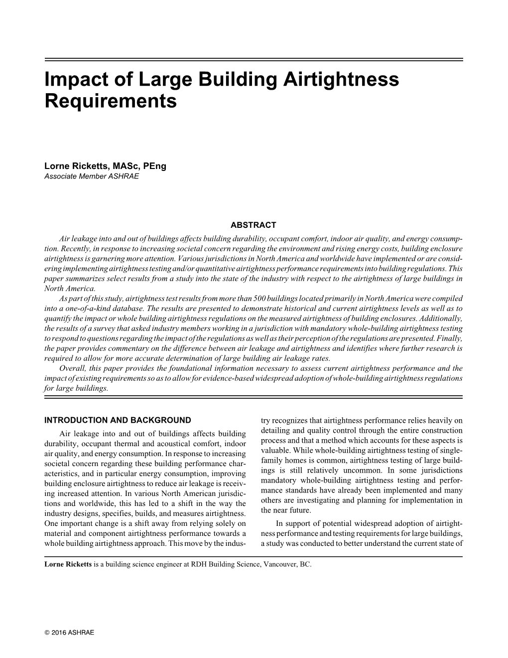 Impact of Large Building Airtightness Requirements