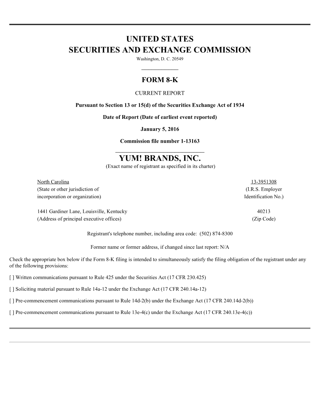 UNITED STATES SECURITIES and EXCHANGE COMMISSION Washington, D