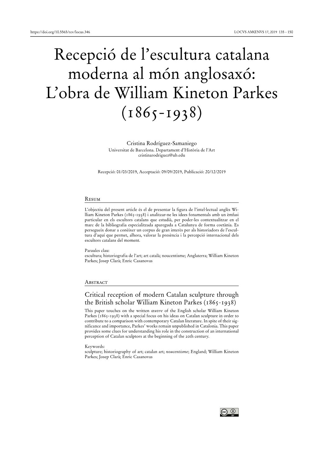 Recepció De L'escultura Catalana Moderna Al Món Anglosaxó