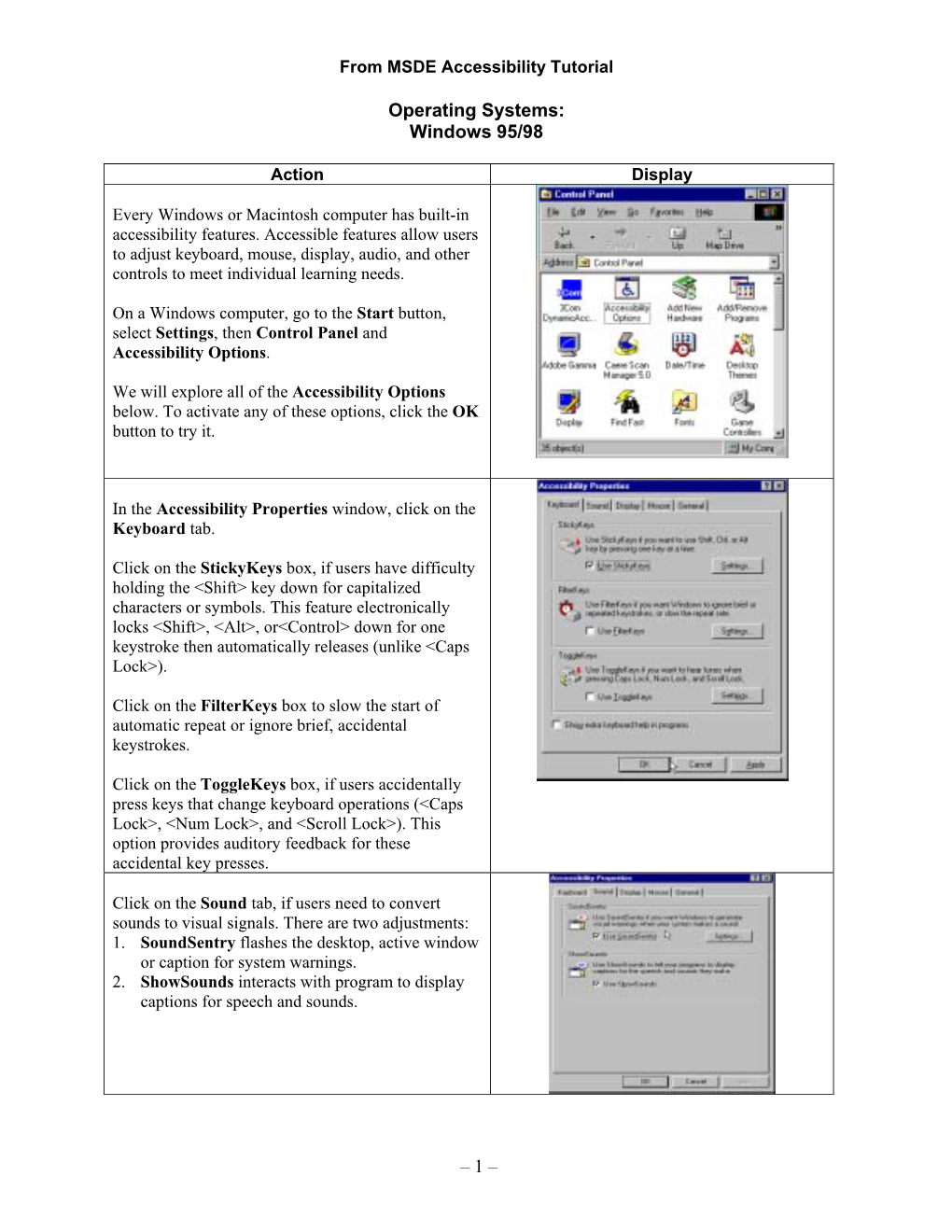 – 1 – Operating Systems: Windows 95/98